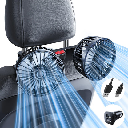 Eary Car Back Seat USB Dual Head Cooling Fan 3 Speeds 360°Rotatable Headrest Auto Summer Air Fans For Car Van Truck Accessories