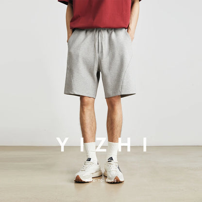 Men's Summer New American Casual Shorts Straight Loose Five-point Pants Solid Color Drawstring Pocket Micro-elastic Sports Pants