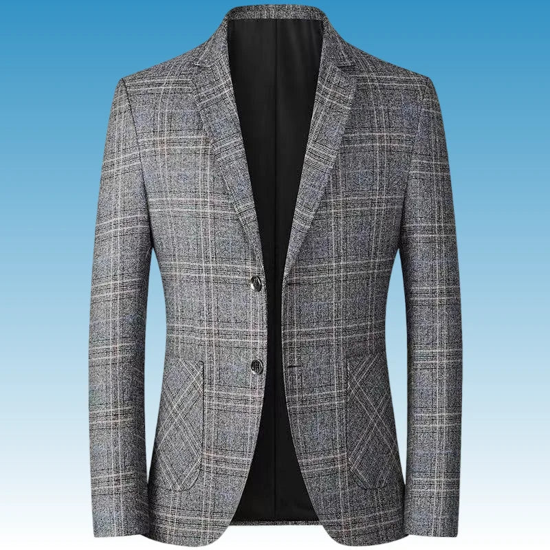 Blazer New Men Fashionable Business Wedding Banquet Casual Hosting Dress Showcases A High-end Middle-aged Checkered Look Blazer