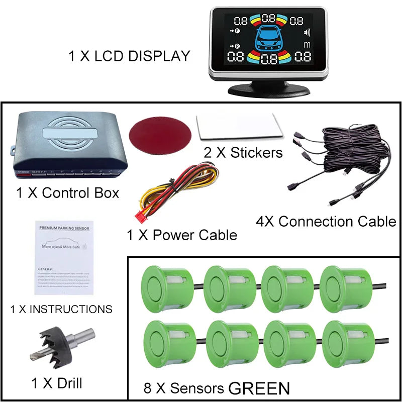 Electromagnetic Parking Sensor LED Monitor 8 Sensor Front Parktronic System Motion Detection Backlight