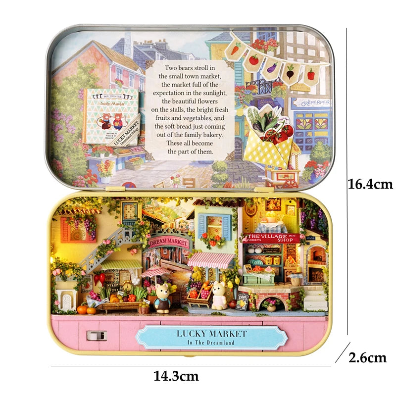 DIY Time Message Box Miniature Dollhouse Kit with LED Light Wooden Assembled Model Handmade Craft Puzzle Toy for Birthday Gifts