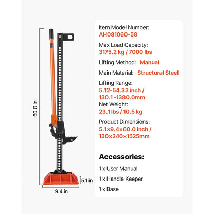 SucceBuy Farm Jack, 34" -60" Utility High Lift Farm Jack, Off Road Utility Jacks, Heavy-Duty Lift Jacks for Tractor, Truck, SUV