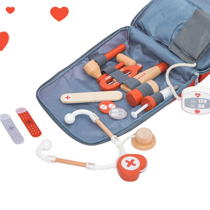 Wooden Pretend Play Red doctor's kit Educational Toys for Children Medical Simulation Medicine Chest Set for Kids Role Playing