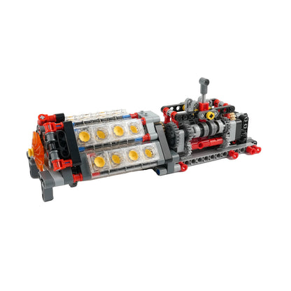 6 Speed Gearbox+V16 Engine Building Blocks Manual Transmission Model MOC Kit Puzzle Bricks DIY Creative Assembled Kid Toys