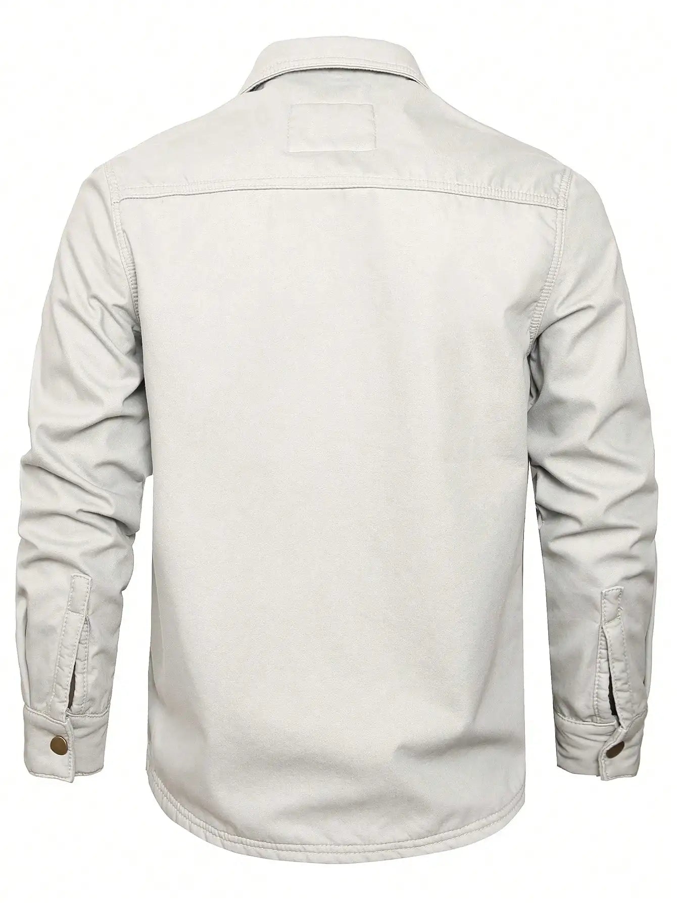 Men's winter light gray denim fleece-lined shirt, combining warmth with a casual temperament.