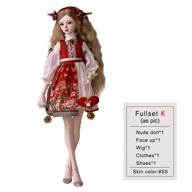 Celia Ball Jointed Doll 1/4 Christmas Fullset Ball Jointed Dolls for Red Dress Party Gift Toys Collection Shugafairy