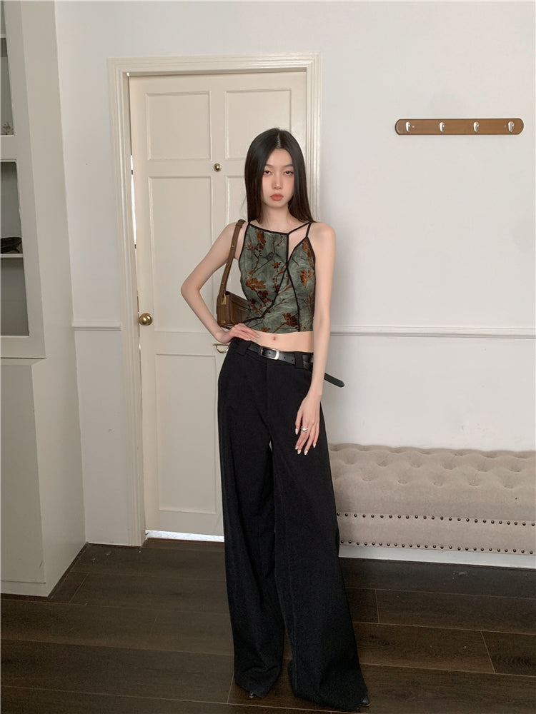 CHEERART Flocking Floral Vintage Crop Cami Top For Women Sleeveless Flower Green Tops Designer Clothes Luxury