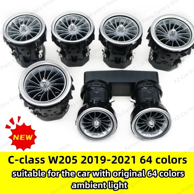 For Mercedes Benz C-class W205 Air Vent 3/64 Color Front and Rear Air Vent Ambient Light Turbine Nozzle Original APP Control