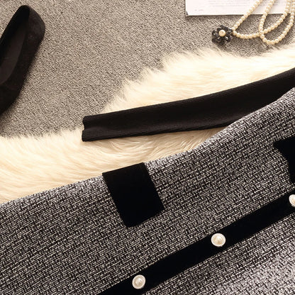 Spring Autumn Winter Tweed Color Block Vest Skirt Set  Knot Elegant Fashionable Two Piece Set Women's Luxury Style