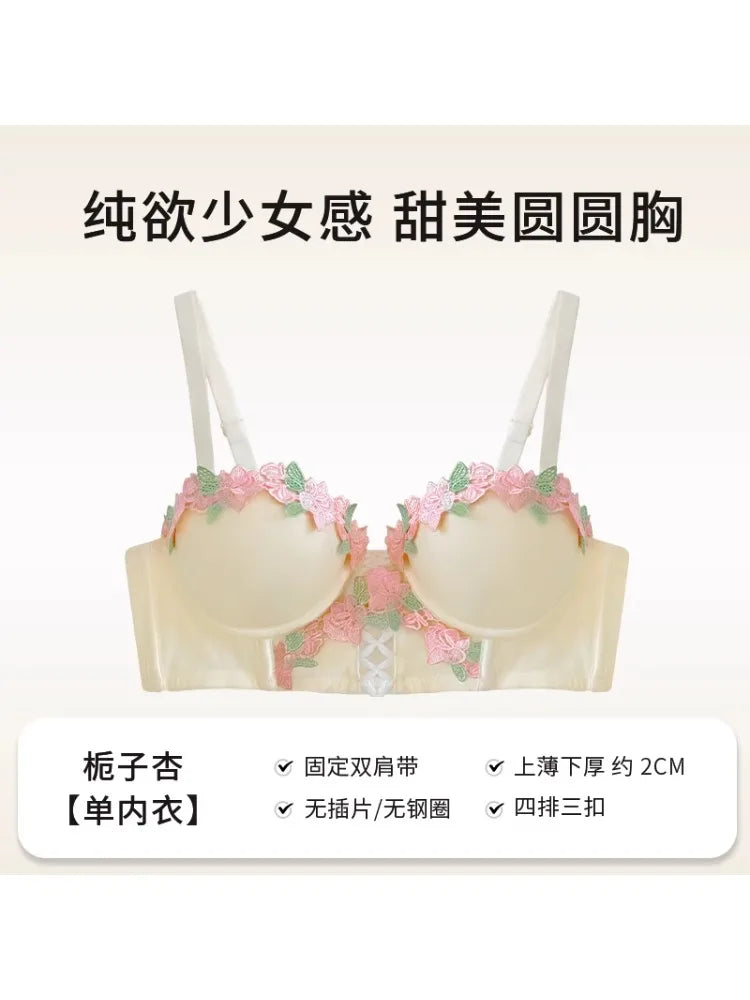 MOYISU Tushy Viral Cute Bralette Wireless Summer Bra for Teens, Anti Sagging Small Chest No Underwire Kawaii Style Lingerie Set