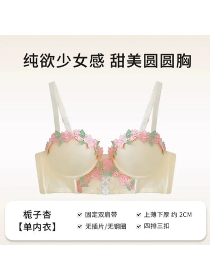 MOYISU Tushy Viral Cute Bralette Wireless Summer Bra for Teens, Anti Sagging Small Chest No Underwire Kawaii Style Lingerie Set
