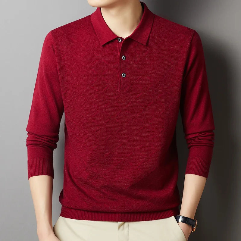 2023 High-End Polo Shirt for Men High Quality Wool Blend Fashionable Embroidered Long Sleeve Tee Korean Style Casual Menswear