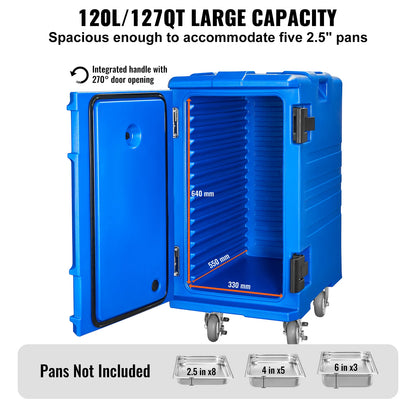 SucceBuy75-120 L Insulated Food Pan Carrier Food Box Front Loading Food Warmer with Handle&Double Buckles for Restaurant Canteen