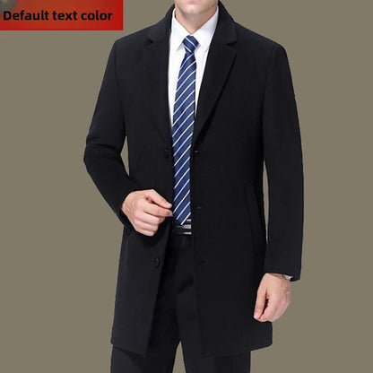 Men's Woolen Coat Medium Length Busin Casual Suit Collar Windbreaker Jaet Warm Long Sve Pure Color Autumn Faion