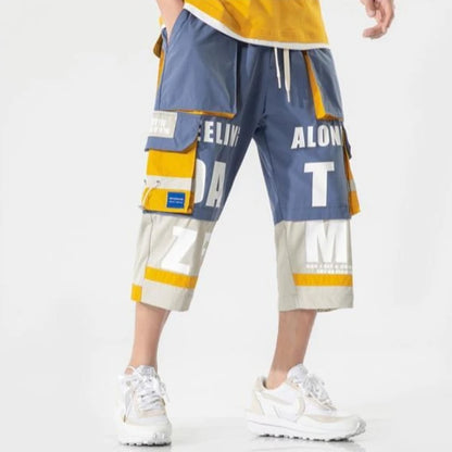 Trendy Men's High Street Hip Hop Fashion Loose Straight Leg Shorts Functional Workwear Crop Style for Summer Casual