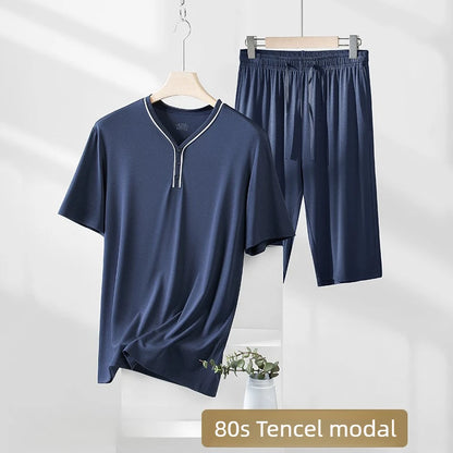 Men's Ultra Fine Modal Pajamas Set Short Sleeves Comfortable Spring Summer Luxury Sleepwear Loungewear for Men