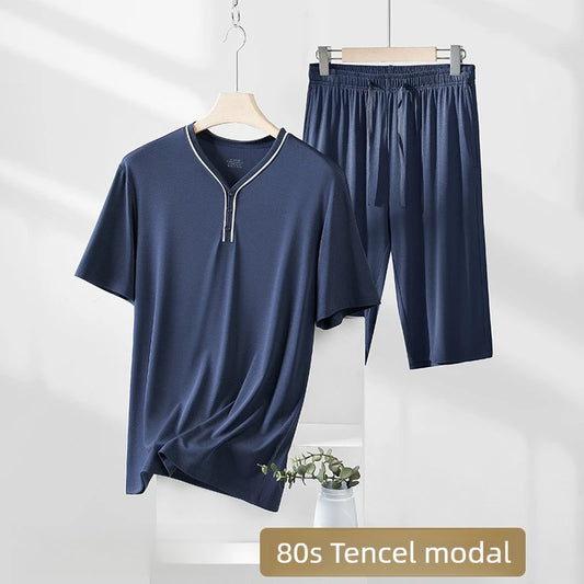 Men's Ultra Fine Modal Pajamas Set Short Sleeves Comfortable Spring Summer Luxury Sleepwear Loungewear for Men
