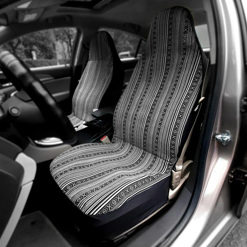AUTOKING Striped Car Seat Covers Full Set with Seat Belt Pads Steering Wheel Cover Universal Washable Seat Covers for Cars