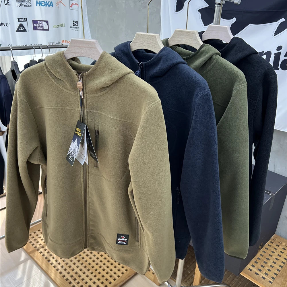 Thickened Fleece Lined Hooded Jacket for Men And Women Warm Outerwear Coat Autumn Winter Standard Fit Casual Style Zipper Clo...