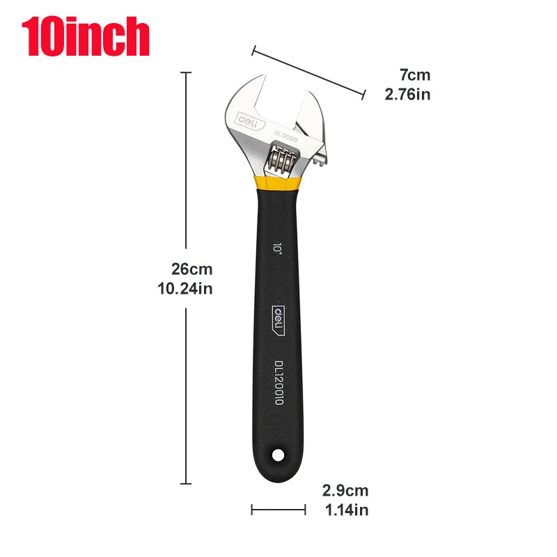 Professional 6/8/10/12 Inch Carbon Steel Wrench, Chrome Plated with Non-Slip TPR Grip for Automotive Repair & Maintenance Tools