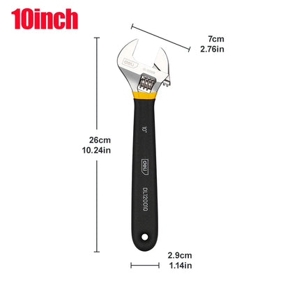 Professional 6/8/10/12 Inch Carbon Steel Wrench, Chrome Plated with Non-Slip TPR Grip for Automotive Repair & Maintenance Tools