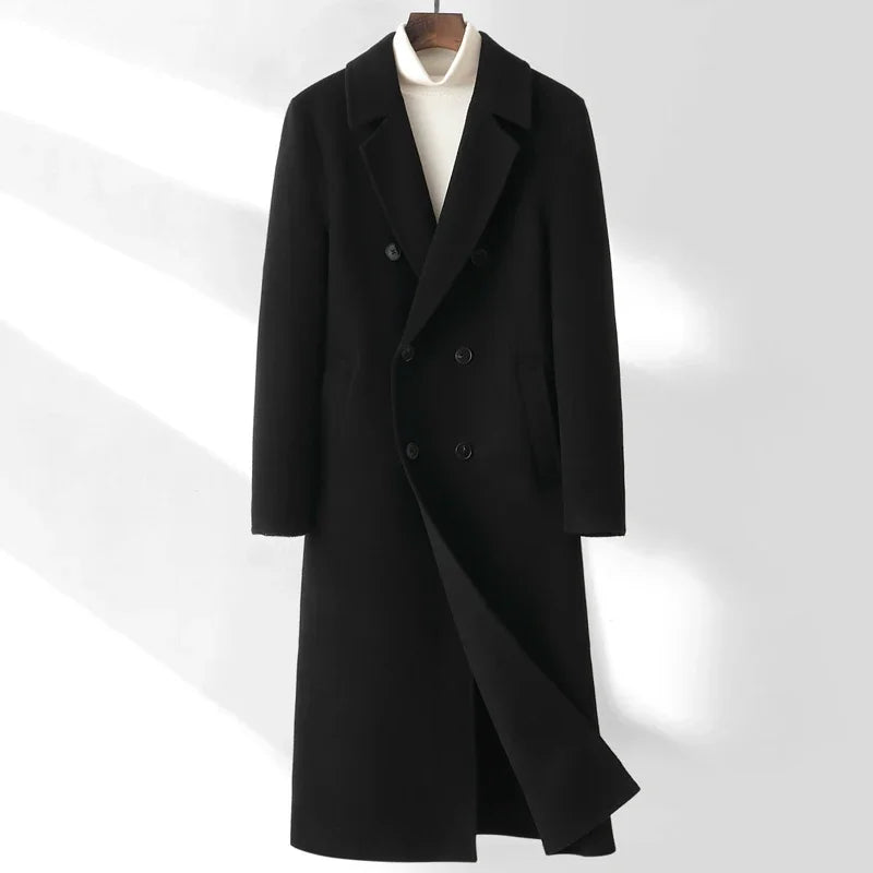 AYUNSUE High-end Double-sided Woolen Coat Men Winter Long Over-the-knee 100% Wool Trench Coat Handsome Woolen Jacket for Men