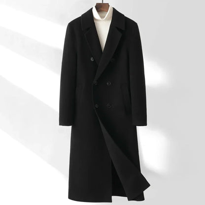 AYUNSUE High-end Double-sided Woolen Coat Men Winter Long Over-the-knee 100% Wool Trench Coat Handsome Woolen Jacket for Men
