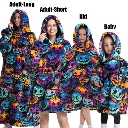 Halloween Family Matching Blanket Hoodies Women Cartoon Bear Dinosaur Sweatshirts Adult Oversized Warm Pullover Winter Clothes