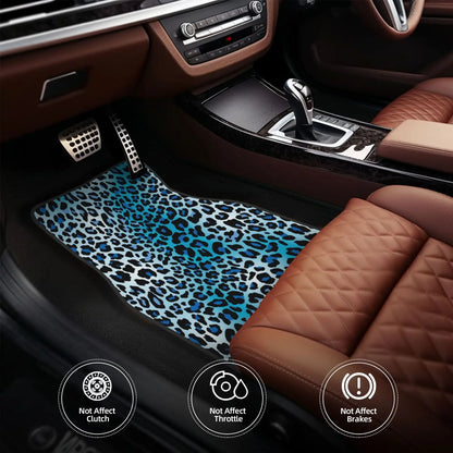 Blue Leopard Animal Print Car Floor Mats Set 4 Pcs Front and Rear Foot Mats Carpet Universal Car Accessories for SUV Van Sedan