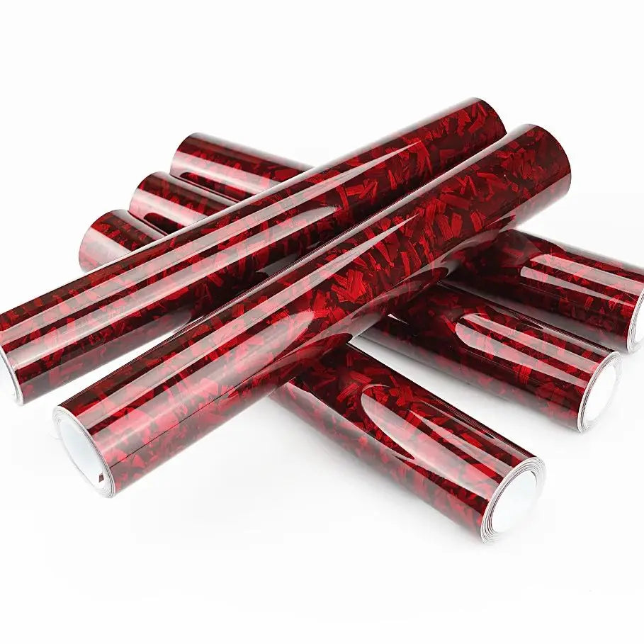 Glossy Carbon Fiber Red Film Car Body Film Vinyl Wrap Air-release Forged Carbon Fiber Red Self Adhesive Stickers Car Accessories