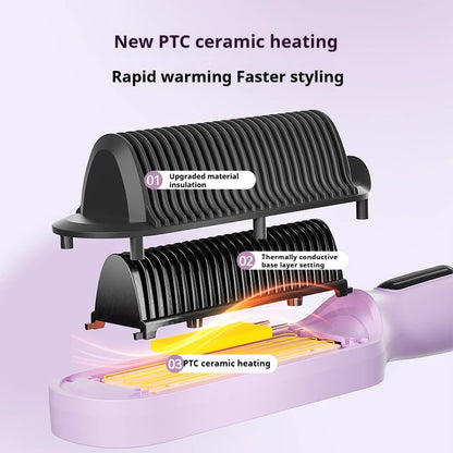 Negative Ion Hair Straightener Brush 2 in 1 Straighten and Curl 5000W 3 Temperature Settings Fast Heating Anti Scald Portable