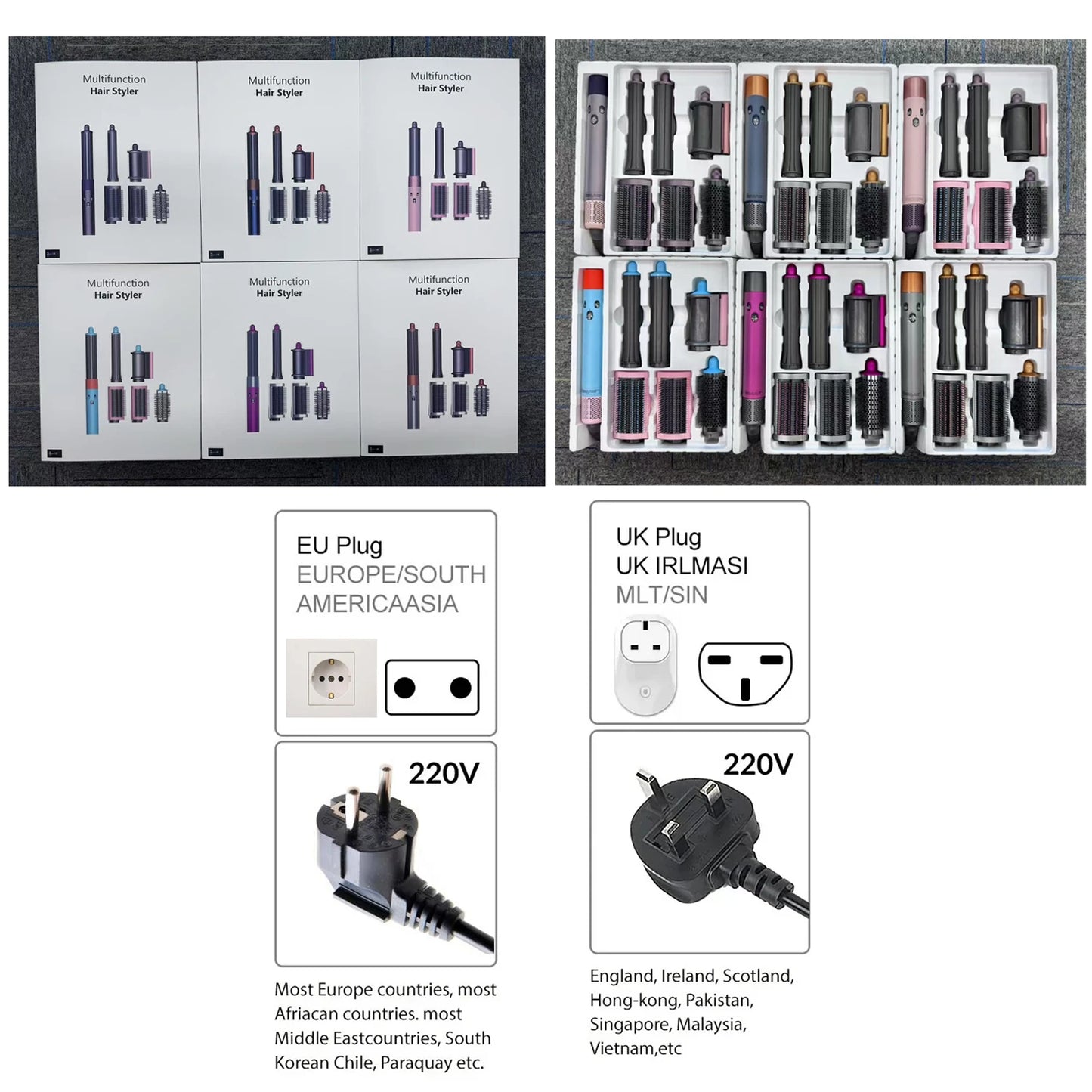 220V Hair Curler 6In1 Multi Hair Styler Curling Iron Hot Air Brush 20/30mm Auto-Curling Barrel Soft Straightening Brush HairDrye