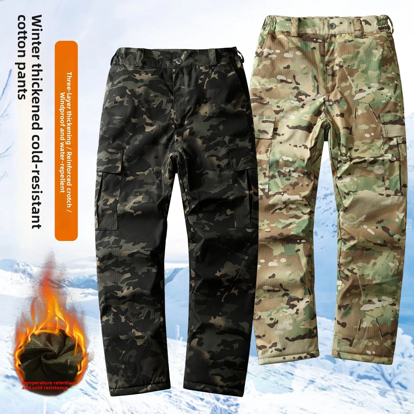 Thickened Camouflage Cotton Pants for Men Winter Waterproof Warm Cold Resistant Workwear Trousers with Multiple Pockets Outdo...