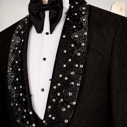 Suit For Man Black Tuxedo Set, Wedding Groom Suit, Two Piece Jewelry Ornament Tuxedo, Party For Men, Prom Men's Suit