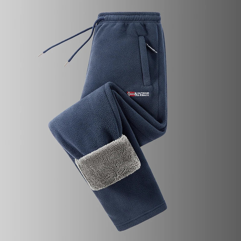 Winter Men's Sweatpants Thick Warm Fleece Joggers Sportswear Zip Pockets Casual Loose Track Pants Cozy Outdoor Lounge Pants