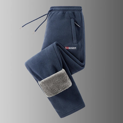 Winter Men's Sweatpants Thick Warm Fleece Joggers Sportswear Zip Pockets Casual Loose Track Pants Cozy Outdoor Lounge Pants