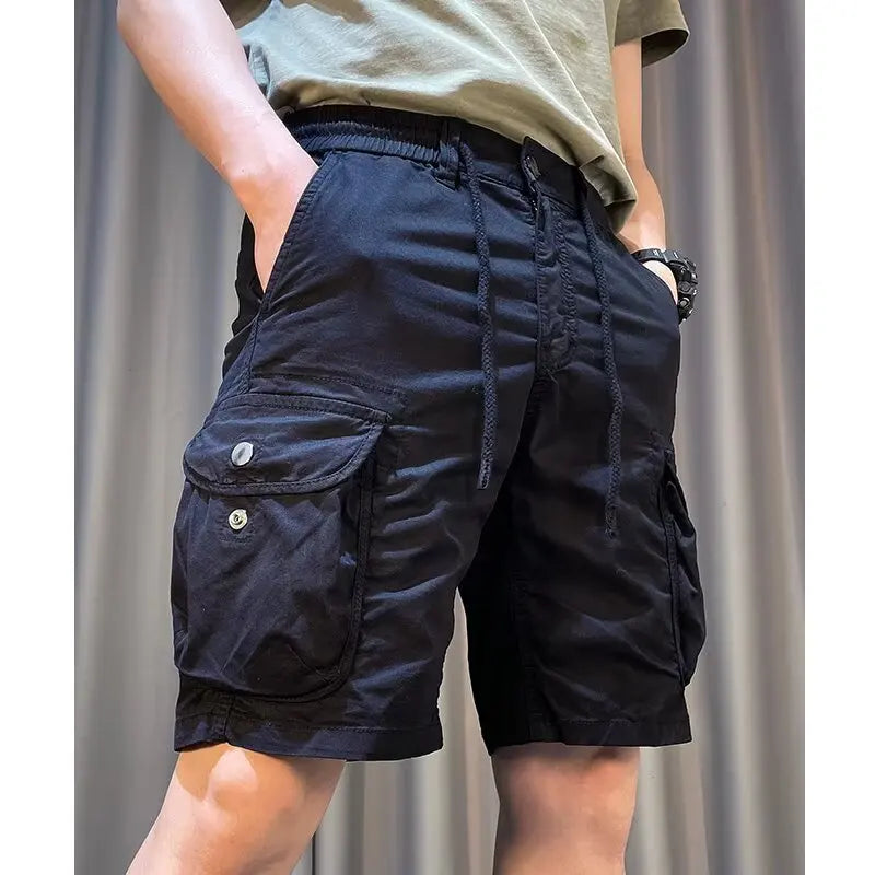 Cargo Shorts Man Big Pocket Casual Work Pants Loose Fit Drawstring Sports Male Outfit Shorts High Street Short Pants Clothing