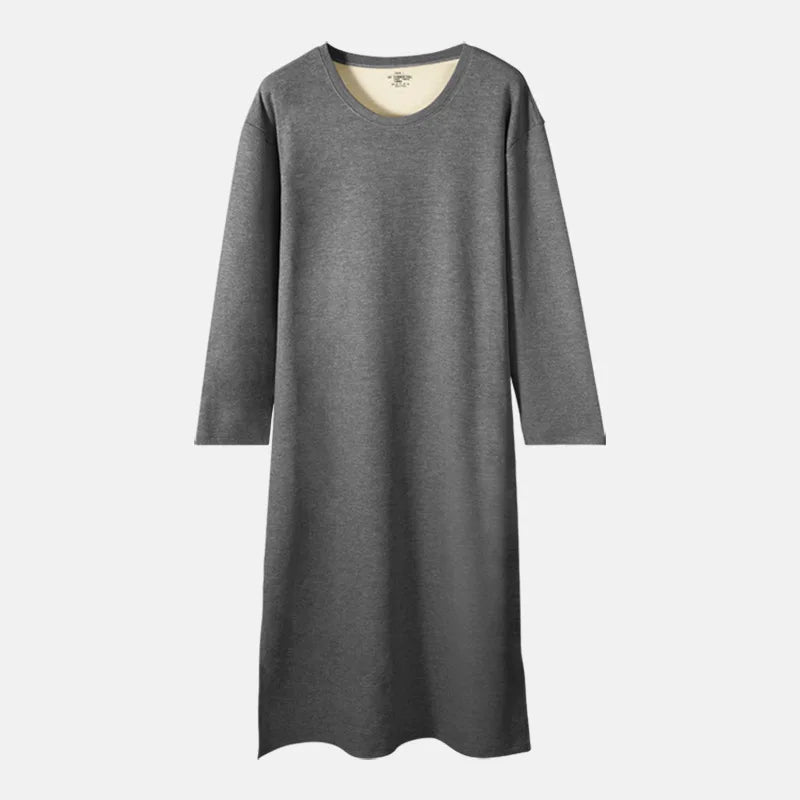 Men's Autumn and Winter Long-sleeved One-piece Nightdress Knee Bathrobe Long Nightgown Integrated Loungewear Wool Silk Pajamas