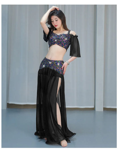 Sexy Sequin Belly Dance Costume 2025 Summer New Arrival High-End Practice Suit Performance Ethnic Dancewear Chinese Manufacturer