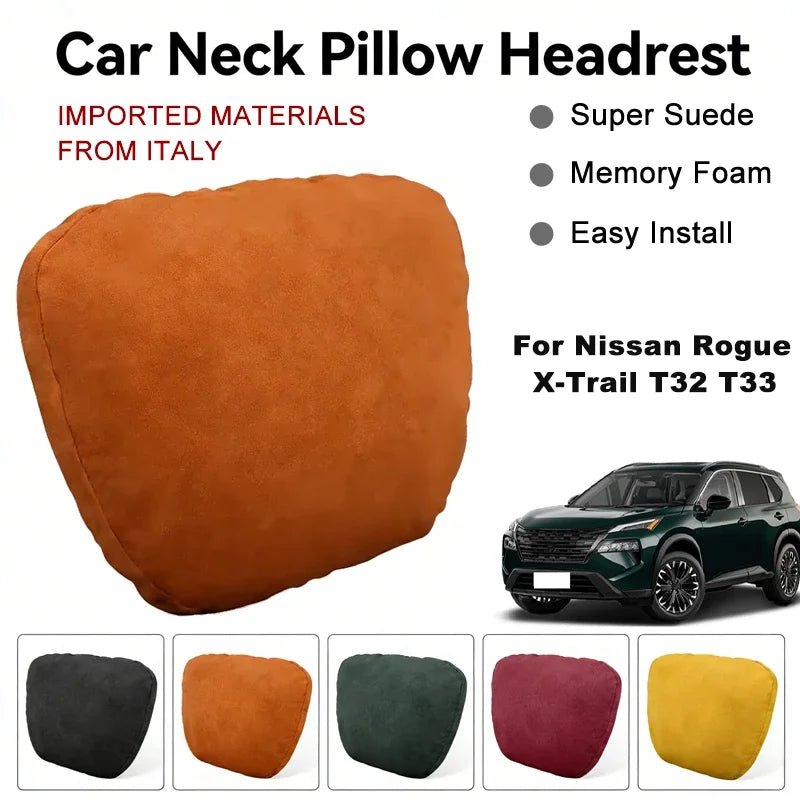 Italy Suede Car Neck Rest Pillow For Nissan Rogue X-Trail T32 T33 Seat Head Neck Support Cushion Auto Interior Accessories