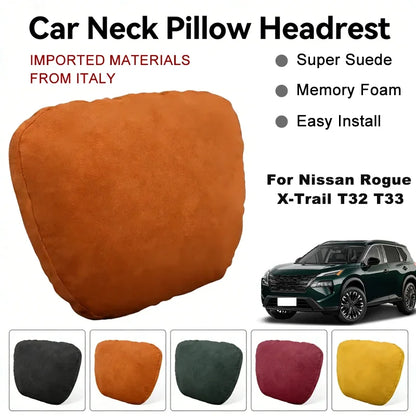 Italy Suede Car Neck Rest Pillow For Nissan Rogue X-Trail T32 T33 Seat Head Neck Support Cushion Auto Interior Accessories