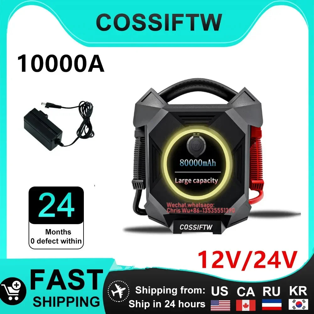 COSSIFTW P2 model high power 10000A peak current lifepo4 battery 80000mAh power bank with heavy duty jump starter 12V/24V