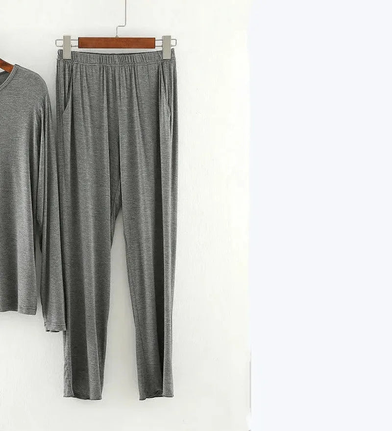 Loose Modal Sleepwear Set for Men And Women round Neck Long Sleeve Autumn Winter Home Clothes Comfortable Underwear Pajamas