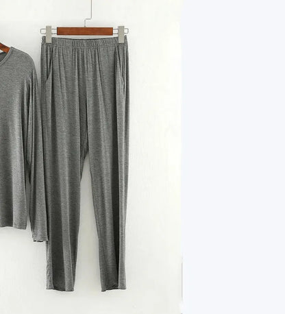 Loose Modal Sleepwear Set for Men And Women round Neck Long Sleeve Autumn Winter Home Clothes Comfortable Underwear Pajamas