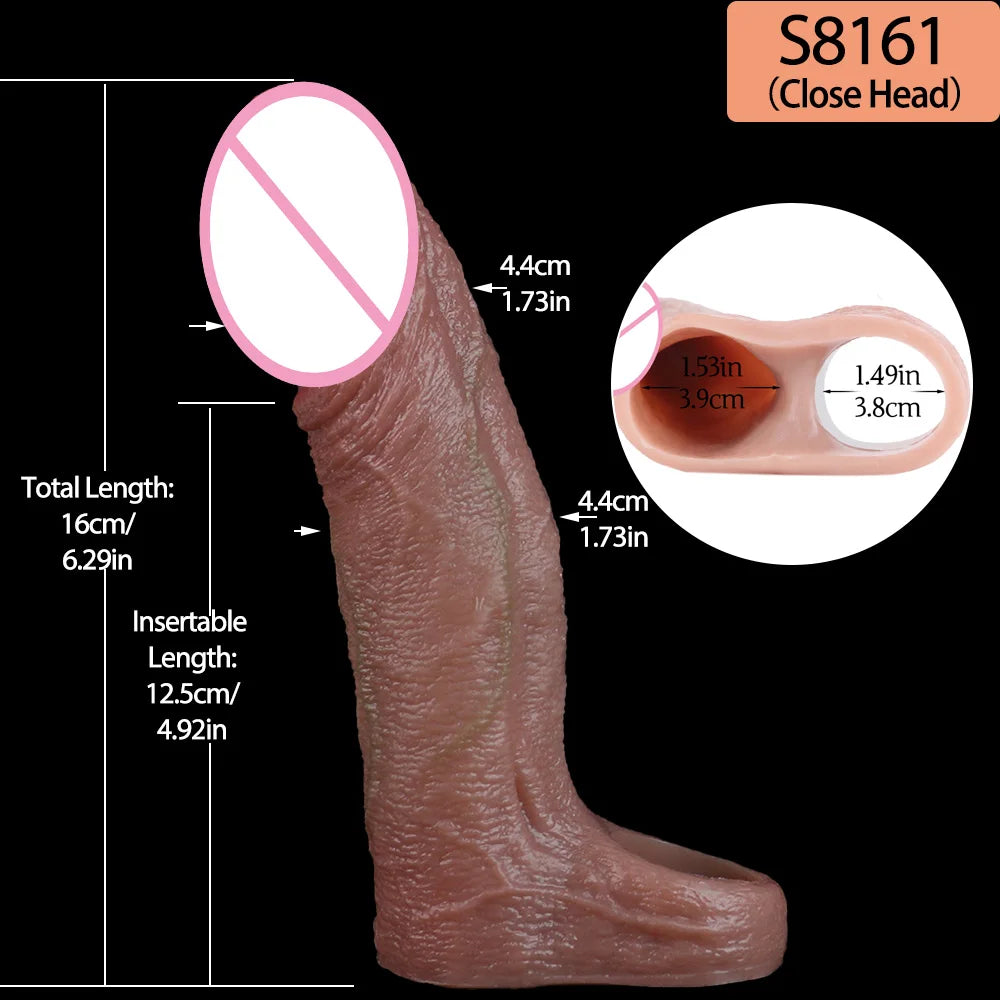 SXXY Penis Sleeve Realistic Male Penis Enlarger Extender Silicone Cock Ring Ultra Close Head Hollow Dildo Sex Toys For Adult