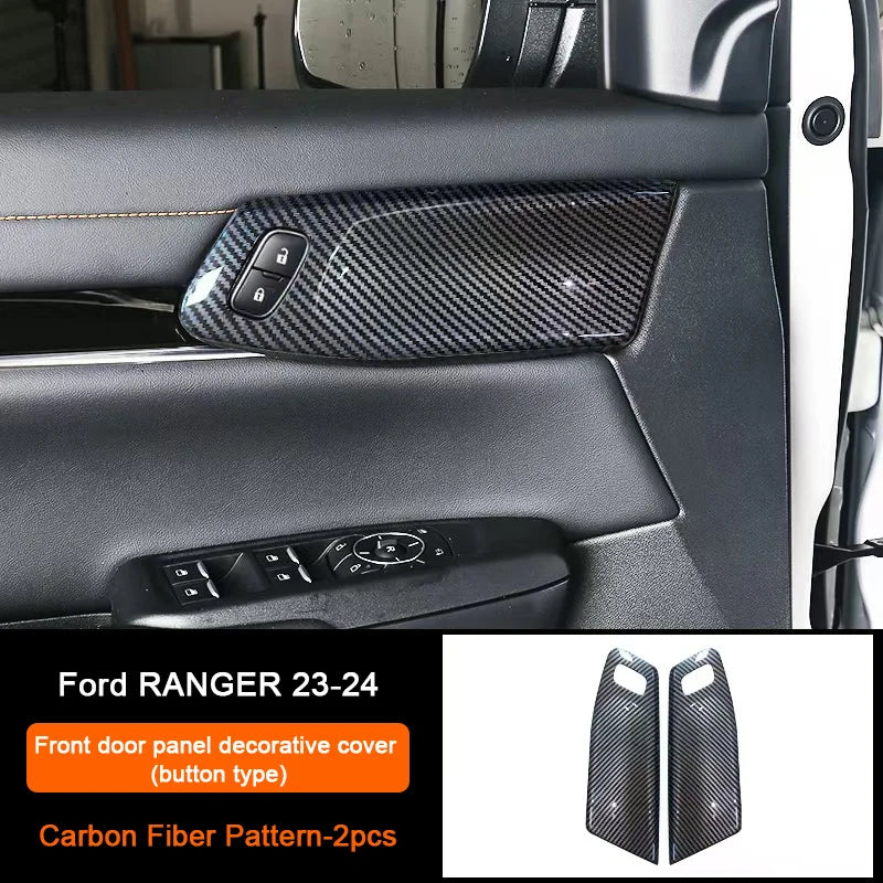Carbon Fiber Car Interior Overlay Accessories For Ford Ranger Raptor Wildtrak T9 2022-2025, Central Gear Shift Panel Door Trim