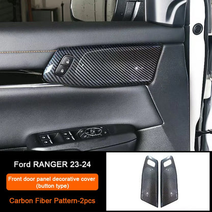 Carbon Fiber Car Interior Overlay Accessories For Ford Ranger Raptor Wildtrak T9 2022-2025, Central Gear Shift Panel Door Trim