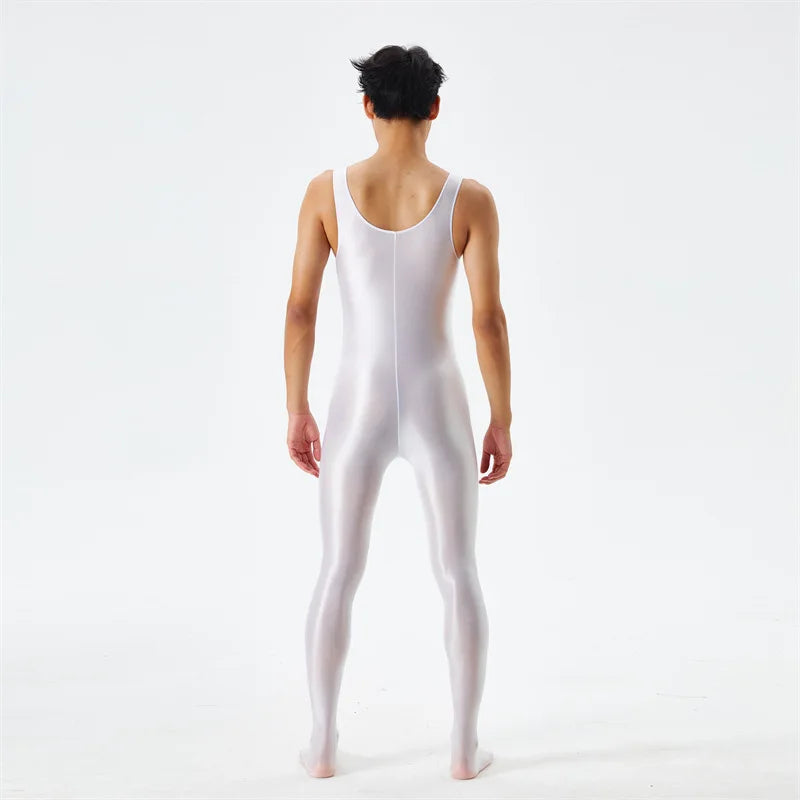 Sexy Body Shaper Jumpsuit Men Fitness Trimmer Sleeveless High Elastic Breathable Sheer Bodysuit With Bulge Pouch Slim Tights
