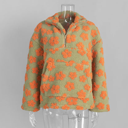 Talenza Fashion Print Pullover Contrast Oversized Zipper Knit Long-Sleeve Top Casual Warm Office Wear Vintage Women Sweatshirts
