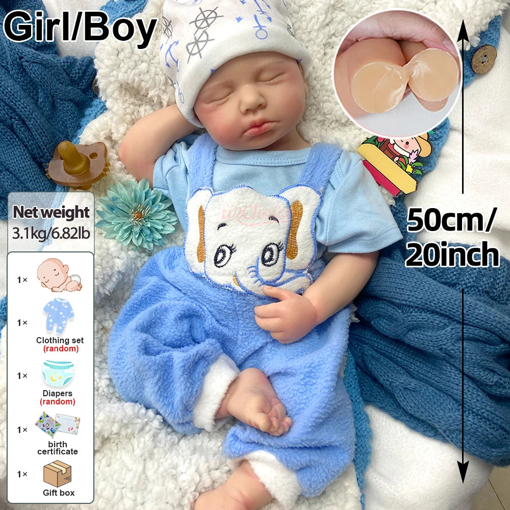 Handmade 50CM Silicone Reborn Baby Sleeping Loulou Lifelike Skin Details 1:1 Weight Real Touch Early Education Play Doll